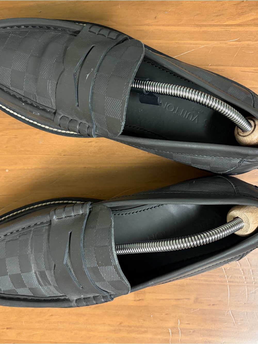 Louis Vuitton Black Damier Embossed Leather Penny Loafers - Picture 6 of 17